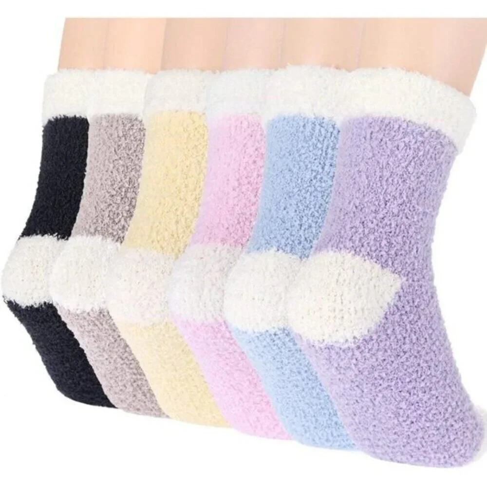 Women’s Plush Slipper Socks 6-Pair Warm Fuzzy Cozy Soft Size 6-10